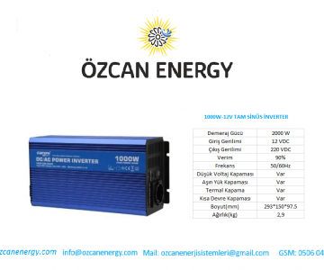 	1000W-12V TAM SİNÜS İNVERTER