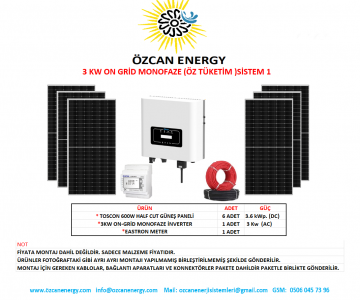 3 KW ON GRİD NONOFAZE (ÖZ TÜKETİM) SİSTEM 1