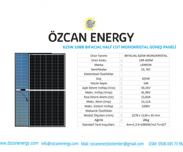 625W 10BB BIFACIAL HALF CUT MONOKRISTAL GÜNEŞ PANELİ