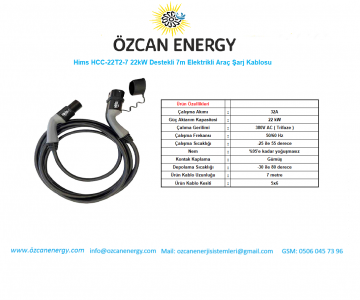 Hims HCC-22T2-7 22kW Destekli 7m Elektrikli Araç Şarj Kablosu