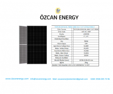 TOPCON BIFACIAL 700W 10BB HALF CUT GÜNEŞ PANELİ